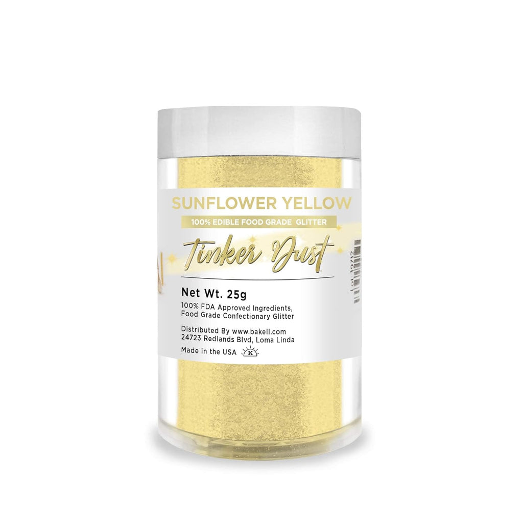 Bakell - Tinker Dust Sunflower Yellow Edible Glitter (25g 1x Jar) for Cakes, Cupcakes, Cake Pops and Beverages