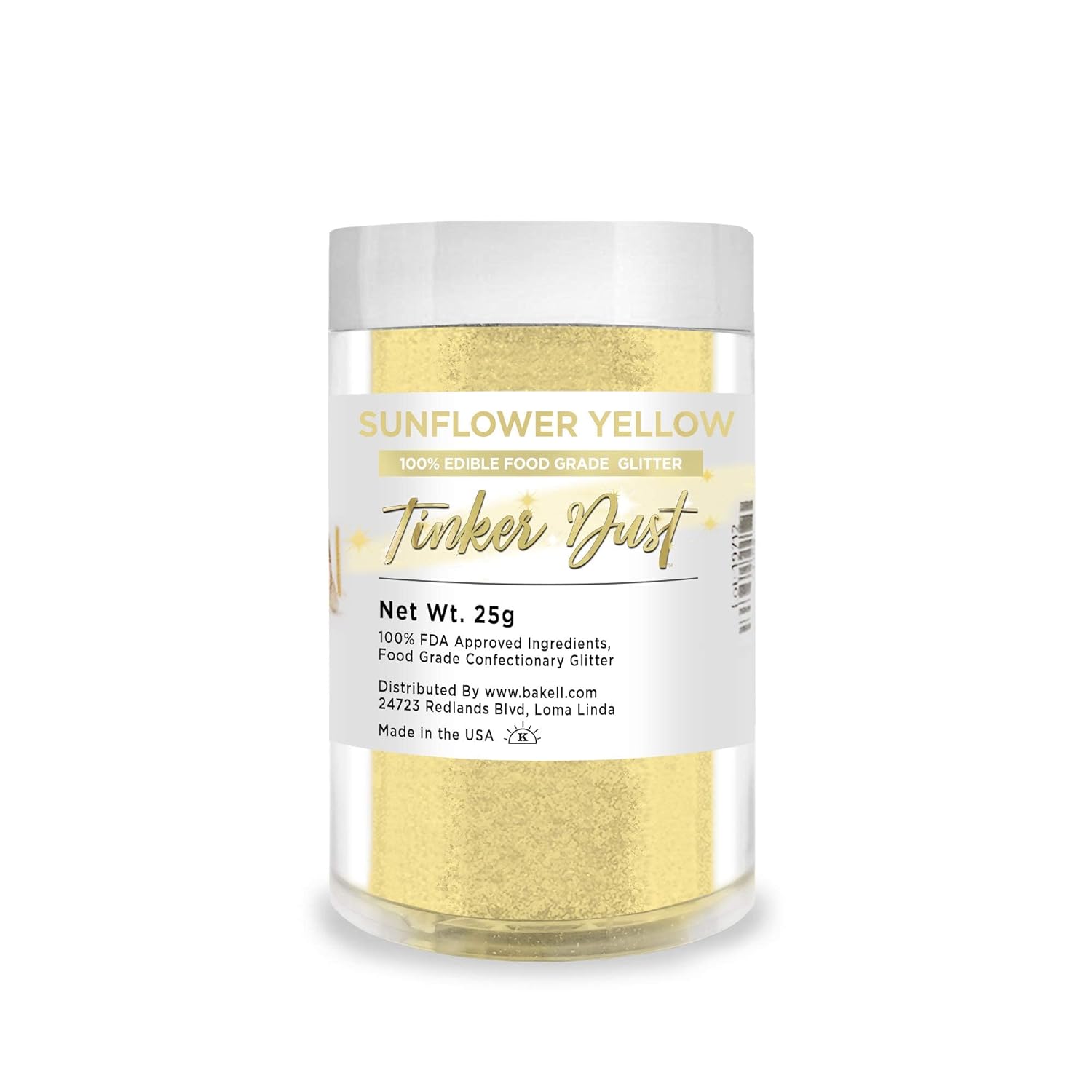 Bakell - Tinker Dust Sunflower Yellow Edible Glitter (25g 1x Jar) for Cakes, Cupcakes, Cake Pops and Beverages