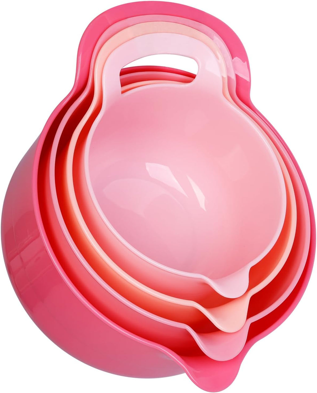 BoxedHome 4 Pack Nesting Mixing Bowl with Pour Spout and Handle, BPA free Microwave & Dishwasher Safe(Pink Gradient, 4 Pack with Handle)