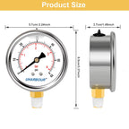 Glycerin Filled Pool Filter Pressure Gauge 60psi/4bar, Stainless Steel Case, Brass Inside Construction, 2-1/2" dial, 1/4" NPT Lower Connection Pre-Wrapped with Teflon Tape