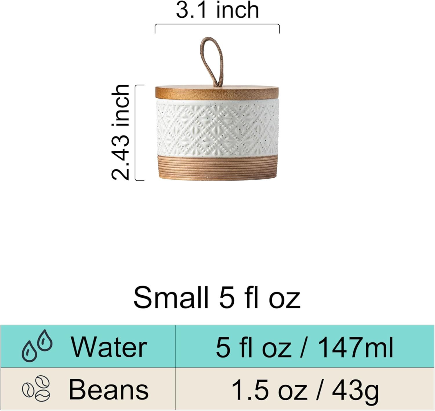 Small Ceramic Jar with Lid, Coffee Container Kitchen Food Storage Jars for Spice Sugar Candy Matcha, Mini Kitchen Spice Jars for Counter, Home, Pantry - White & 5 fl.oz