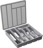 Lifewit Silverware Organizer with Lid, Covered Utensil Tray for Kitchen Drawer and Countertop, Plastic Cutlery and Flatware Storage Box for Spoons Forks Knives Holder Case, 6 Compartments, Gray