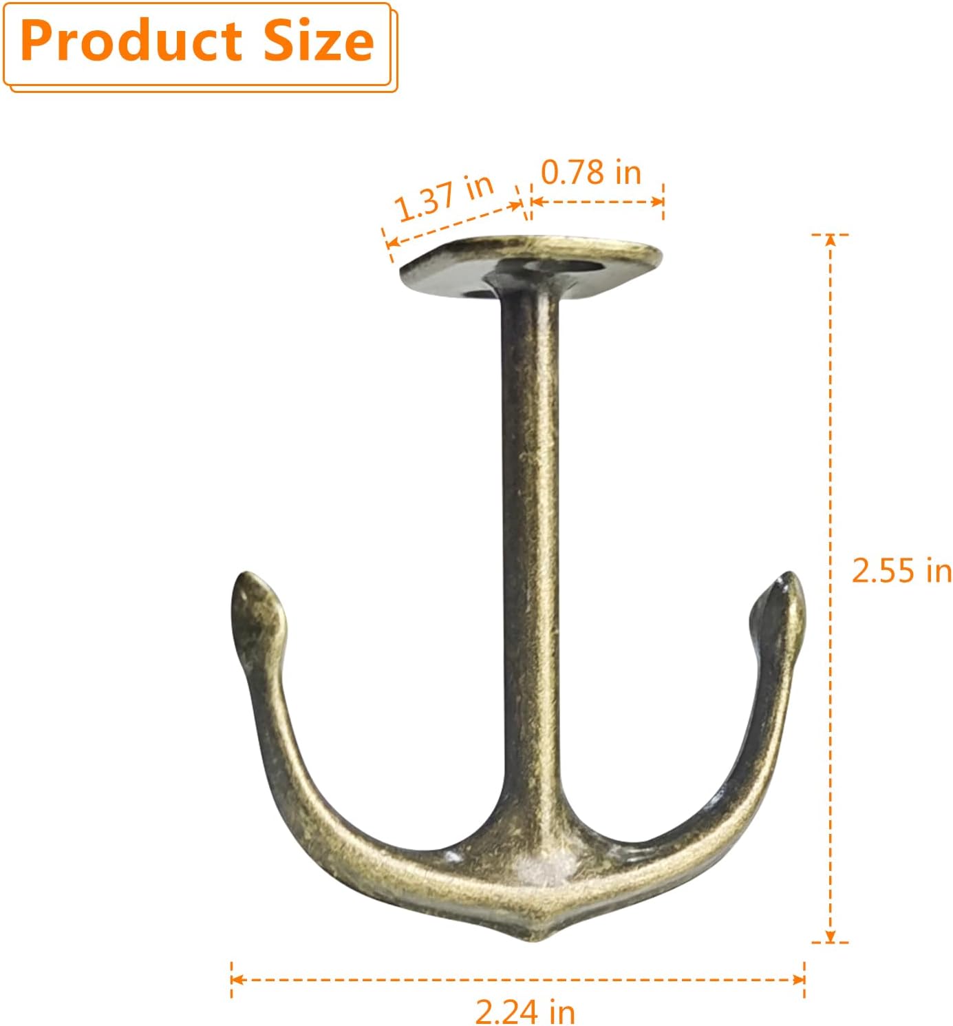 Anchor Shape Zinc Alloy Double Prong Ceiling Hooks, 4-Pack Under Shelf Coat Hooks Hanging Towel Robe Clothes Cap Bathroom Kitchen Cabinet Garage Use (Bronze)