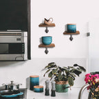 Navaris Industrial Pipe Shelf Set - 3 Small Wooden Shelves with Black Pipe Brackets - 5.9" x 7.9" Wall-Mounted Wood Shelving - Size S, Dark Brown