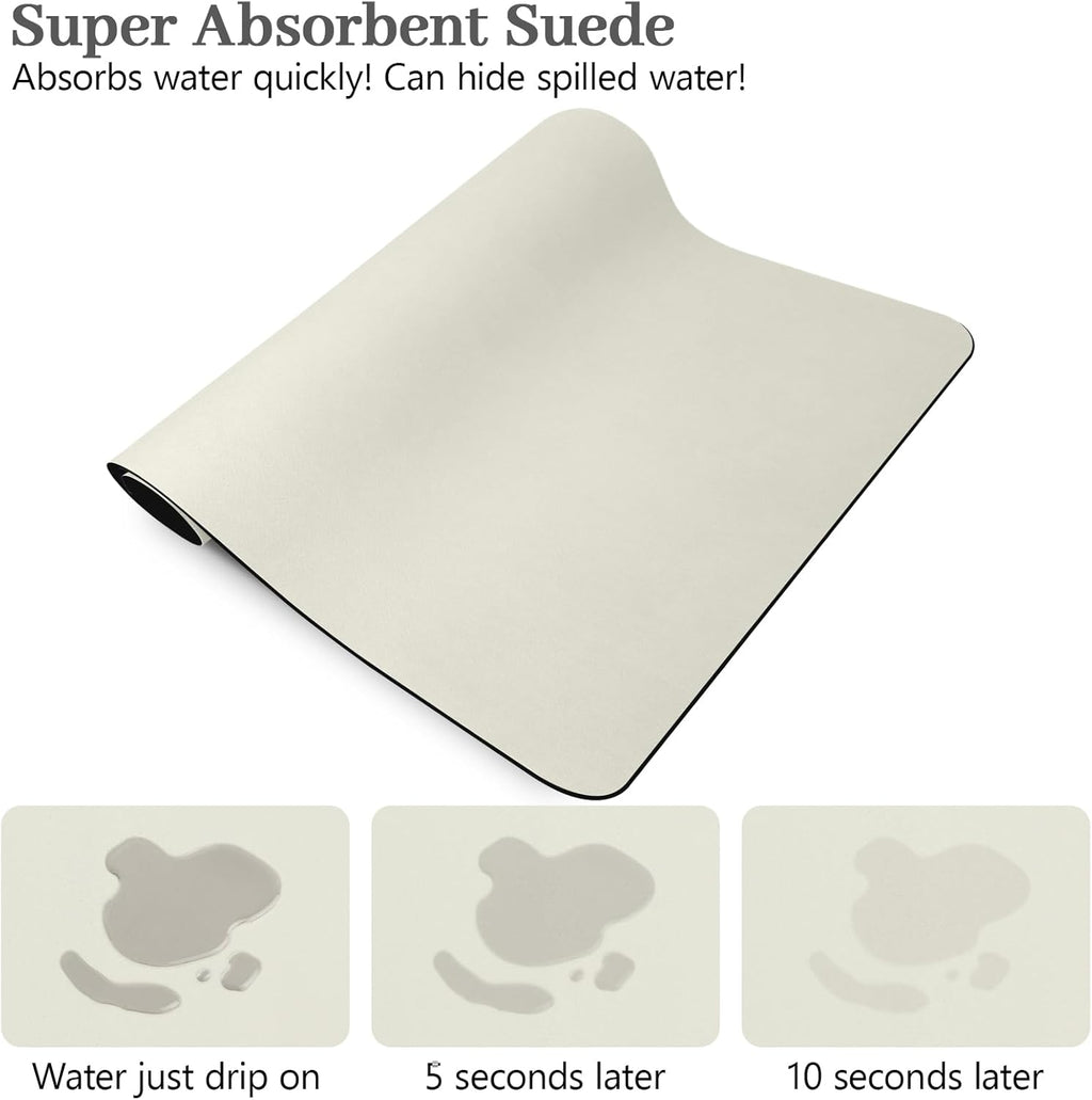 Bloss Coffee Mat, Super Absorbent Dish Drying Mat, Coffee Bar Mat, Kitchen Counter Mat, Hide Stain Rubber Backed Dish Drying Pad(12.2"x19.7", Off White)