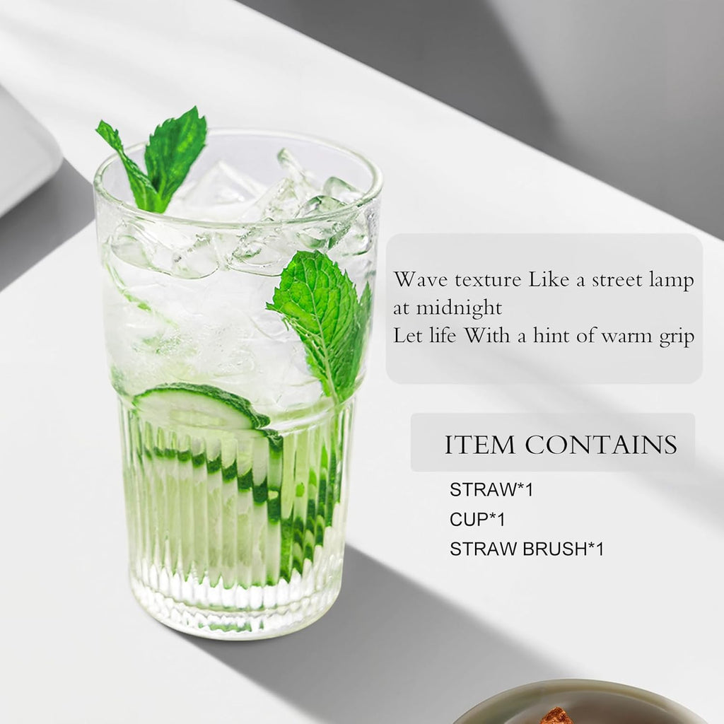 18.5oz Glass Cups with Lids and Straws – Single Reusable Tumbler, Thickened Shatter-Resistant Glass, Ideal for Iced Coffee, Smoothies, Cocktails, Juices – Elegant & Durable Drinkware