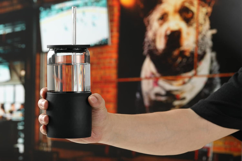 Sunseeke Glass Tumbler with Straw and Lid, 16oz Ice Coffee Cup, Silicone Sleeve Cleaning Brushes, Drinking Glasses for Water, Iced Coffee, Smoothie -BPA Free -3Pack