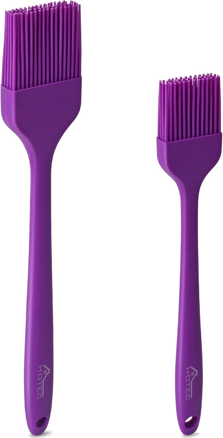 HOTEC Basting Brushes Silicone Heat Resistant Pastry Brushes Spread Oil Butter Sauce Marinades for BBQ Grill Barbecue Baking Kitchen Cooking BPA Free Dishwasher Safe (Purple) 2pcs