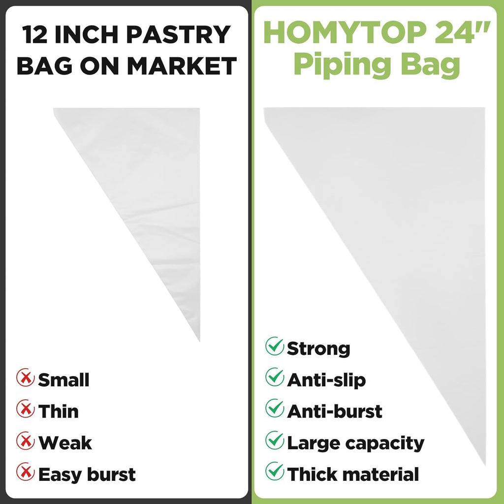 24 Inch Extra Large Piping Bag 200 Pack - Disposable Pastry Bags - Thick Anti-Burst Pastry Icing Frosting Piping Bags For Decorating Cupcakes Cakes Cookies (Large 24 Inch-200 Pack)