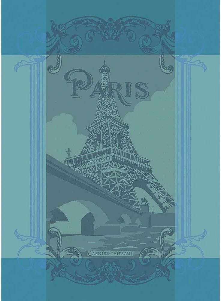 Garnier Thiebaut Paris Seine Turquoise French Kitchen Towel 22"x30", Cotton, Jacquard