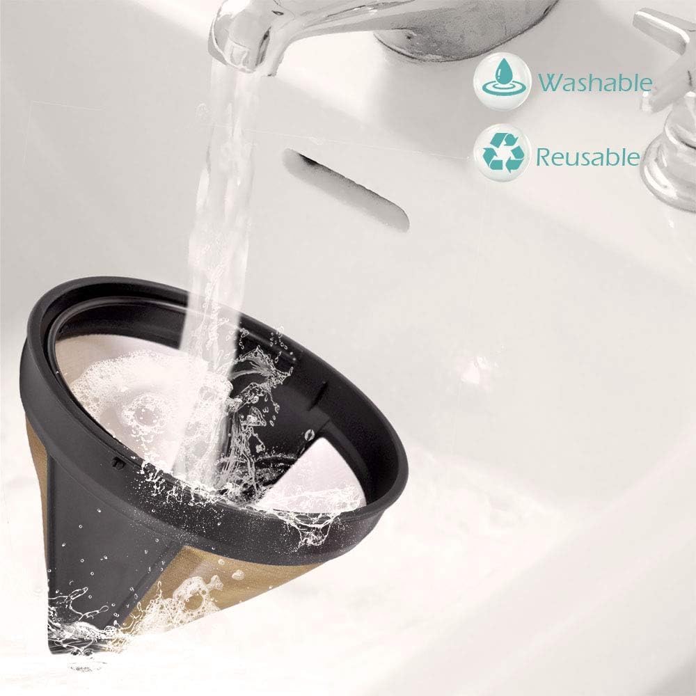 KEEPOW Reusable Coffee Filter Replacement 14 cup Compatible with Cuisinart DCC-3200 DCC-1200 Coffee Maker, Gold Tone Coffee Filter Basket 10 12 14 Cup, 1+6