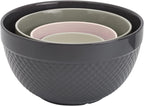 TTU Tabletops Gallery Hobnail Style 4 Piece Timeless Grey Stoneware Nesting Mixing Bowl Set for Baking and Cooking