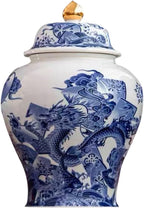 7 inches dragon Ginger Jar - blue white Ceramic Decorative with Lid flower vase， chinoiserie gift Enamel jars for Home/Kitchen/Dining/living room/shelf decor/Tea Storage