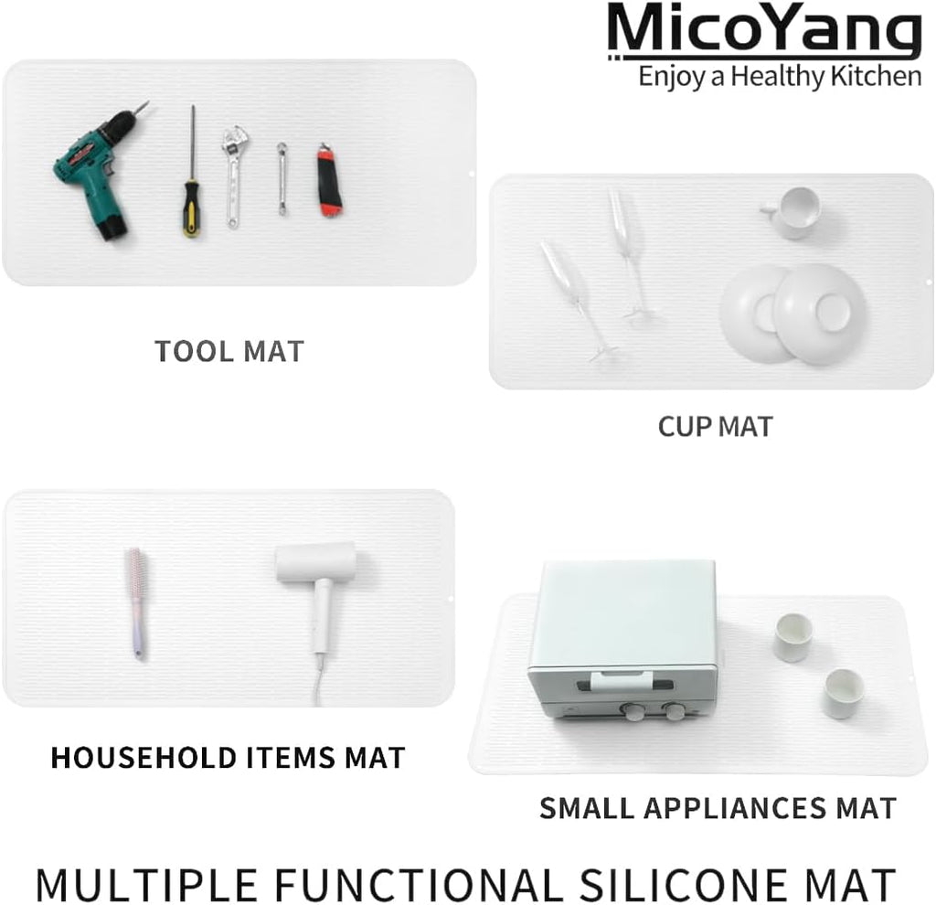 Silicone Dish Drying Mat for Multiple Usage,Easy clean,Eco-friendly,Heat-resistant Silicone Mat for Kitchen Counter or Sink,Refrigerator or Drawer Liner White 5XL 36inches x 18inches