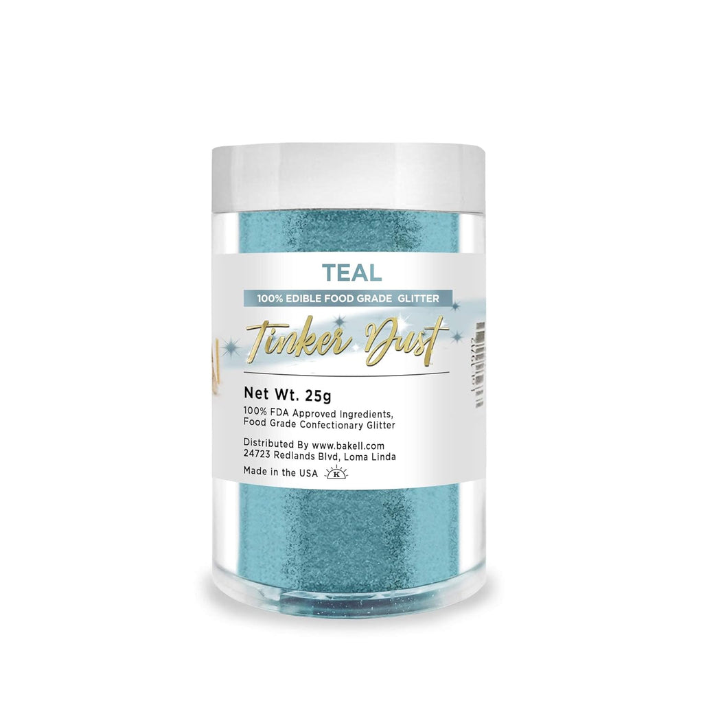 BAKELL Teal Edible Glitter, 25 Grams | TINKER DUST Edible Glitter | KOSHER Certified | 100% Edible Glitter | Cakes, Cupcakes, Cake Pops, Drinks, Dessert Vegan Glitter & Dusts (25g, Teal)