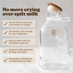 Almond Cow - Glass Pitcher with Lid and Spout, Bottle for Refrigerator, Clear Milk Jug, Food-Grade Glass Liquid Container, 60 fl oz Capacity (Pack of 8), 5 x 4 x 10 Inches