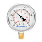 MEASUREMAN 2-1/2" dial,Glycerin Filled, Stainless Steel case, Brass Inside, 30inHg/-100kpa-0-30psi/200kpa,1/4" NPT Lower Mount