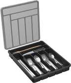 Lifewit Silverware Organizer with Lid, Covered Utensil Tray for Kitchen Drawer and Countertop, Plastic Cutlery and Flatware Storage Box for Spoons Forks Knives Holder Case, 7 Compartments, Black