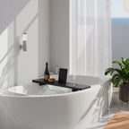 Tinamo Black Bathtub Caddy Tray Table | 35x9x2.5 Inch Large Bath Tub Tray Wooden | Anti-Tipping, Sustainable Tub Tray for Bathtub | Bathtub Accessories Holders for Bathtub (Acacia Wood)