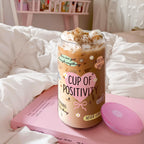 SANDJEST Inspiration Gifts - Glass Tumbler 16oz with Acrylic Lid and Straw - Iced Coffee Cups for Women, Aesthetic Glass Cup Gift for Birthday Christmas