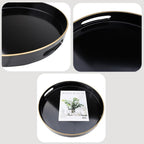 Black Round Decorative Tray with Handles, 13" Versatile Serving Tray for Coffee Table, Ottoman, Ideal for Serving, Displaying, Organizing