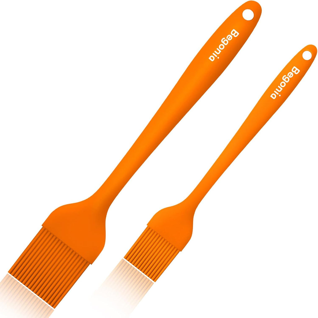 Pastry Brush-Begonia Silicone Basting Brush for Cooking,2pcs 10+8 in Heat Resistant Food Brushes for Baking, Grilling, Cooking and Spreading Oil (Orange)
