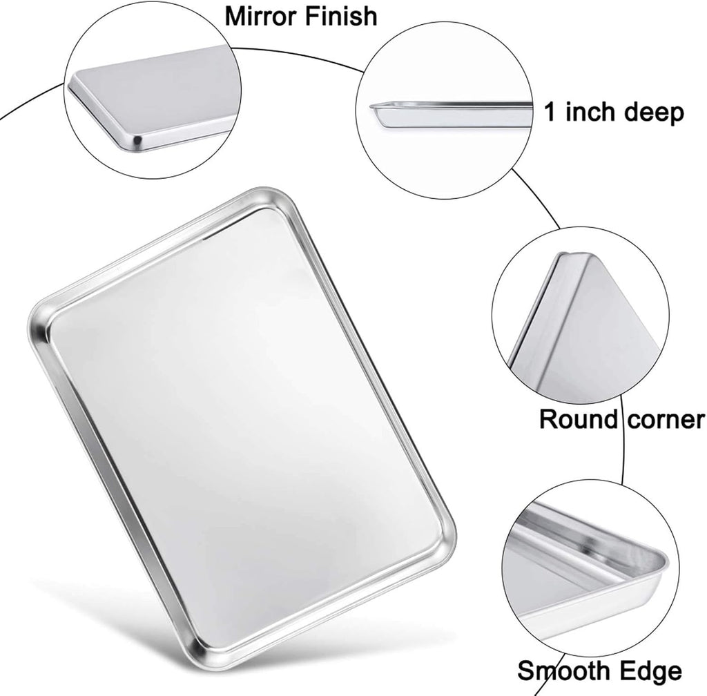 TeamFar Baking Sheet with Cooling Rack, Stainless Steel Half Size Cookie Sheet Pan and Baking Rack Set, 20’’×14’’×1’’, Non Toxic & Rust Free, Thick & Heavy Duty, Mirror Finish & Dishwasher Safe