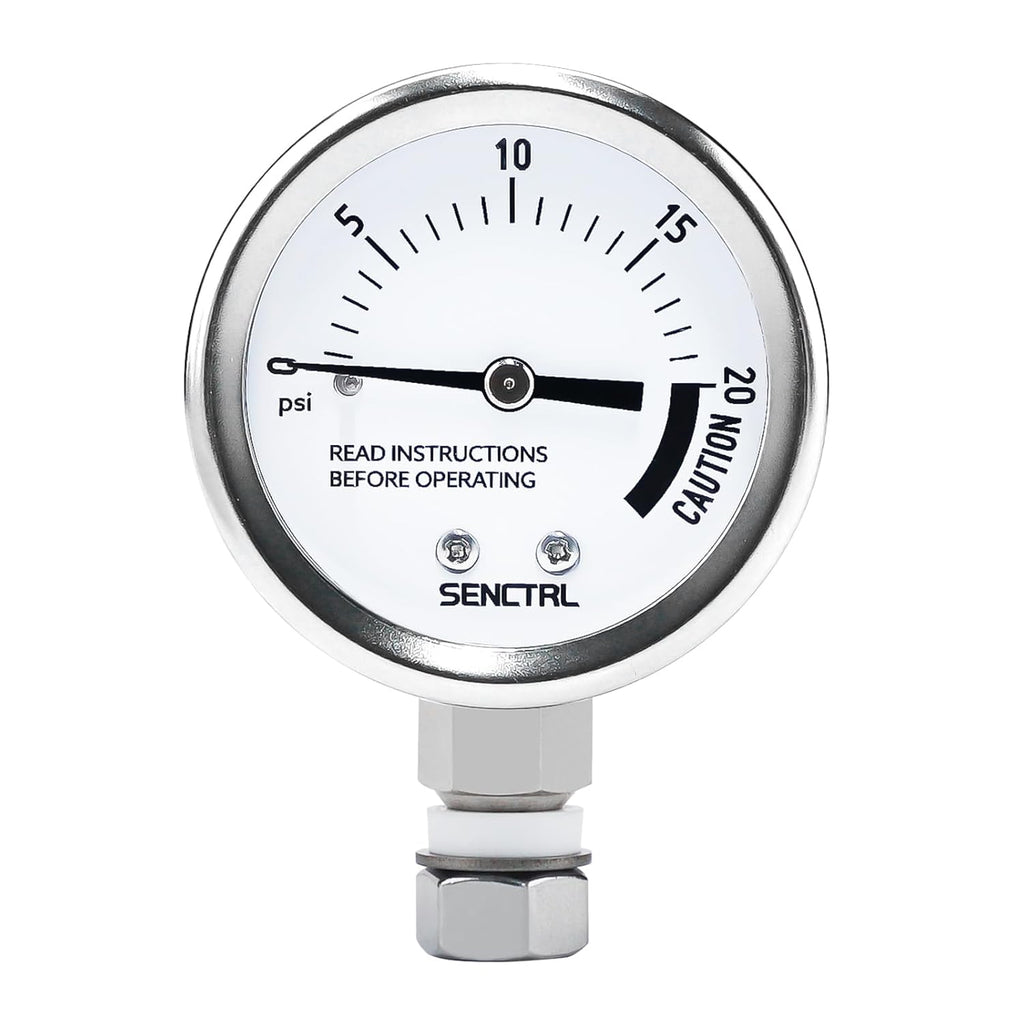 SENCTRL 20 Psi Pressure Cooker Gauge Replacement Part, 2" Dial Size, Stainless Steel Case, 3/8" UNC Male Lower Mount, Waterproof, with Gasket, Metal Washer and Nut, for Steam Canner, Pressure Cooker