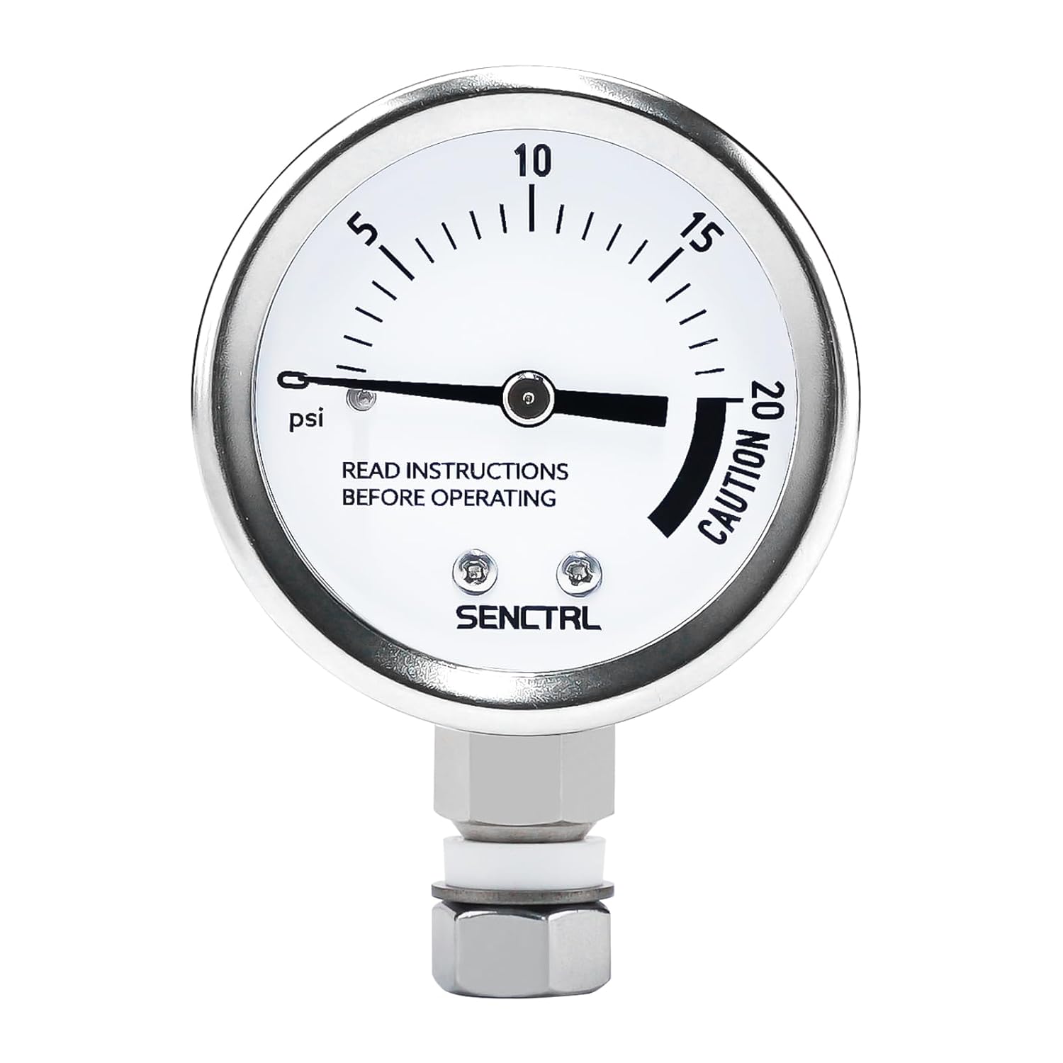 SENCTRL 20 Psi Pressure Cooker Gauge Replacement Part, 2" Dial Size, Stainless Steel Case, 3/8" UNC Male Lower Mount, Waterproof, with Gasket, Metal Washer and Nut, for Steam Canner, Pressure Cooker