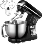 Stand Mixer Fohere, with Double Dough Hook, Wire Whip & Beater, 6+ P Speed Tilt-Head Food Mixer, Pouring Shield for Home Cooking, Dishwasher Safe Stainless Steel Bowl with Handle (Black)