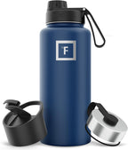 IRON °FLASK Camping & Hiking Hydration Flask with 3 Lids - Stainless Steel, Double Walled & Vacuum Insulated Water Bottle - Leak Proof & BPA Free (Twilight Blue, Spout - 32 oz)