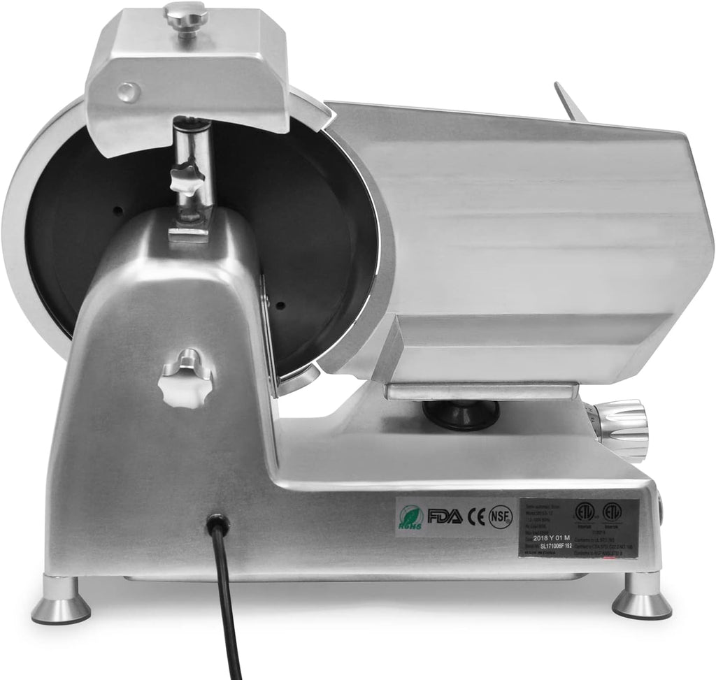 KWS Metal Collection 420W 12-Inch Meat Slicer MS-12DT Anodized Aluminum Base with Teflon Blade + Blade Removal Tool, Frozen Meat/Cheese/Food Slicer Quiet [ ETL, NSF Certified ]