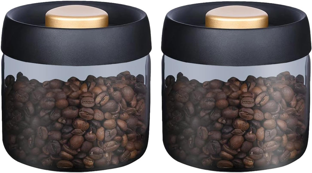 LOEZ Coffee Bean Storage Container Airtight, Lid Sealed with Press-Down Vacuum, Borosilicate Glass Coffee Canister for Ground Coffee, Tea, Beans, Spices (2 x Small - Gray)