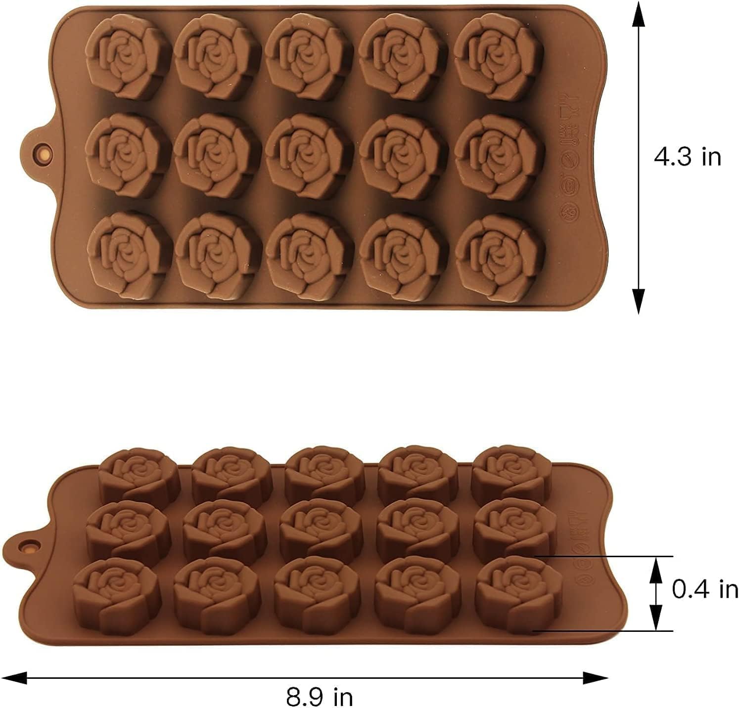 2PCS Rose Flower Chocolate Molds 15 Cavity Silicone Candy Molds Non-Stick Sweet Valentines Day Molds Gummy Ice Jelly Molds for Wax Melt Resin Casting Candles Soap