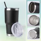 DOMICARE 30 oz Tumbler with Lid and Straw, Stainless Steel Tumblers Bulk, Insulated Vacuum Double Wall Travel Coffee Mug, Durable Powder Coated Tumbler Cup (Black, 1)
