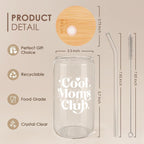 SANDJEST Mom Glass Can, Cool Mom Club Cup with Lid & Straw, Iced Coffee Aesthetic Cups, Idea Gift for Christmas Birthday Mother Day, Gifts for Women, 16oz