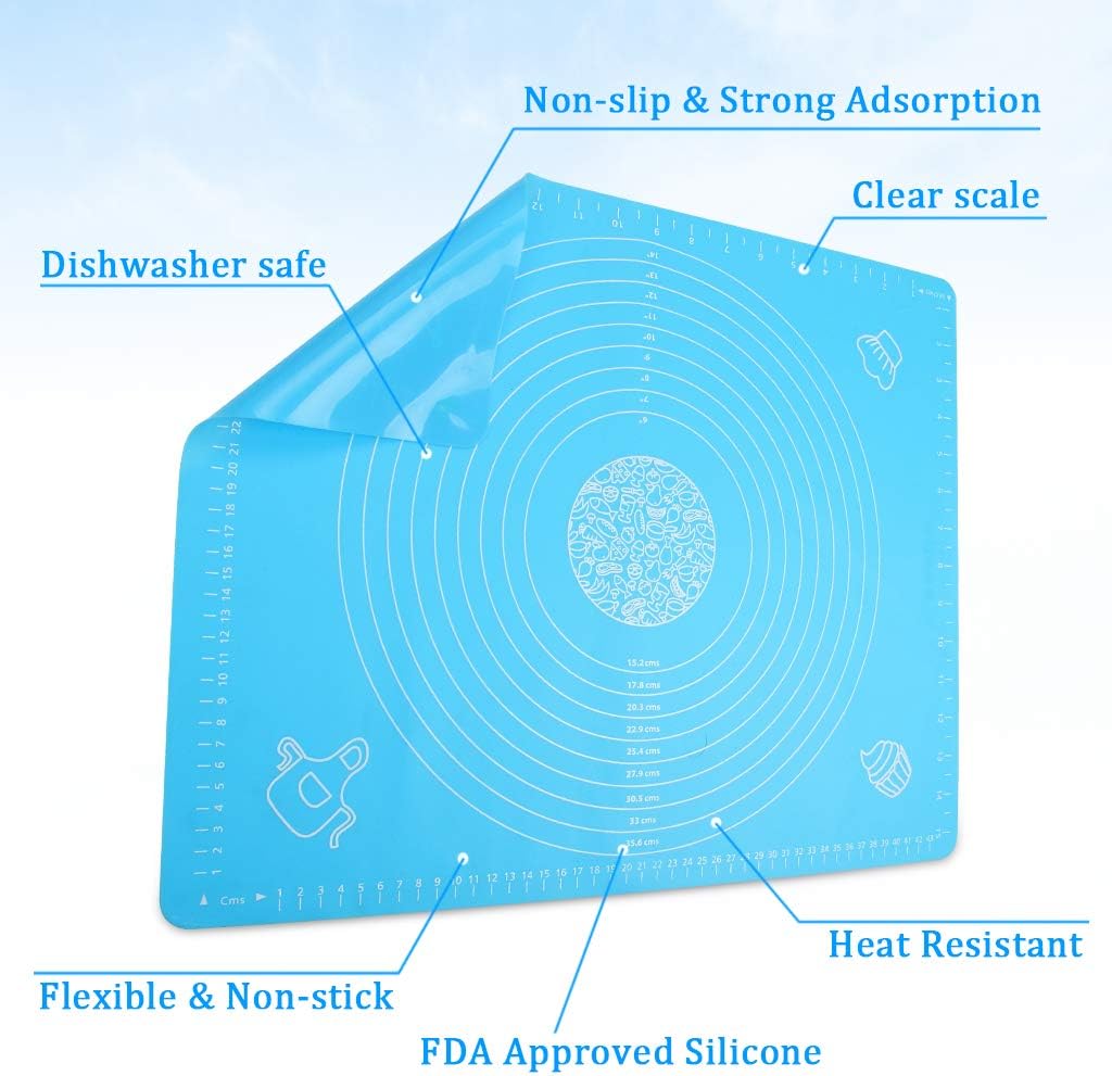 Ewinever 1Set Rolling Pin Pastry Mat Set Non-Stick 6 in 1 Dough Roller Baking Kit with Pastry Cutter Reusable Kneading Mat Scraper Basting Brush