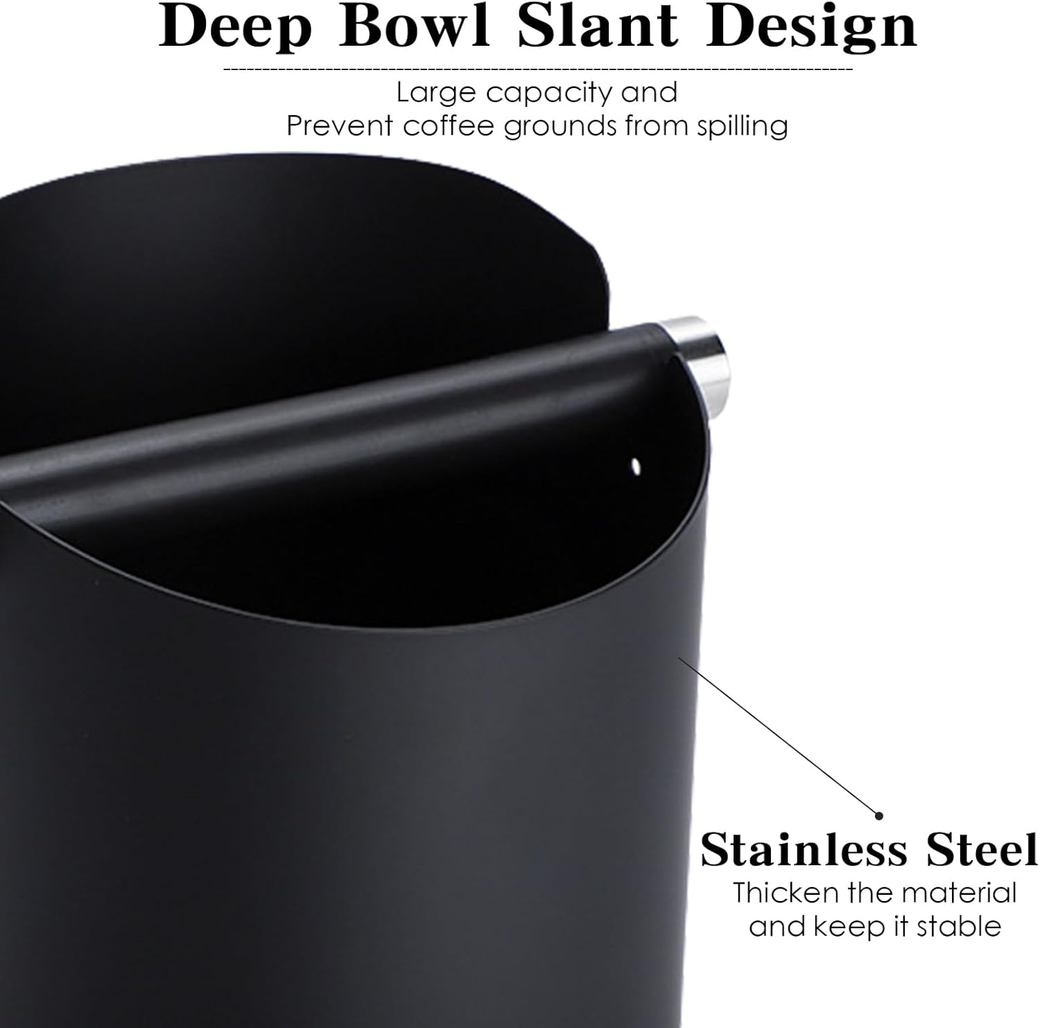 Italian Espresso Knock Box, Stainless Steel, with Detachable Tapping Rod and Anti Slip Rubber Base (Black, 800ml)