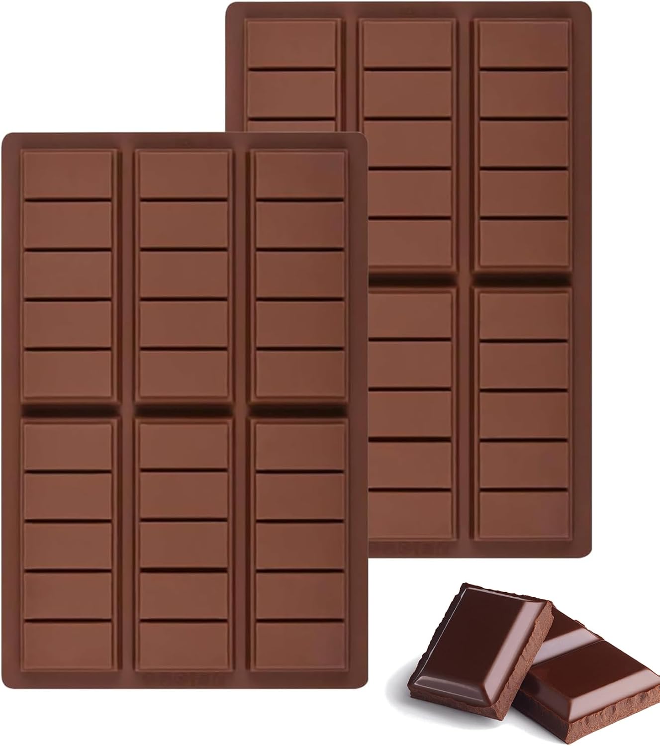 Ugotit Silicone Chocolate Bar Molds, Break-Apart Candy Making Mold Set, Large Rectangle Shape, Brown (2pcs_Model 1)
