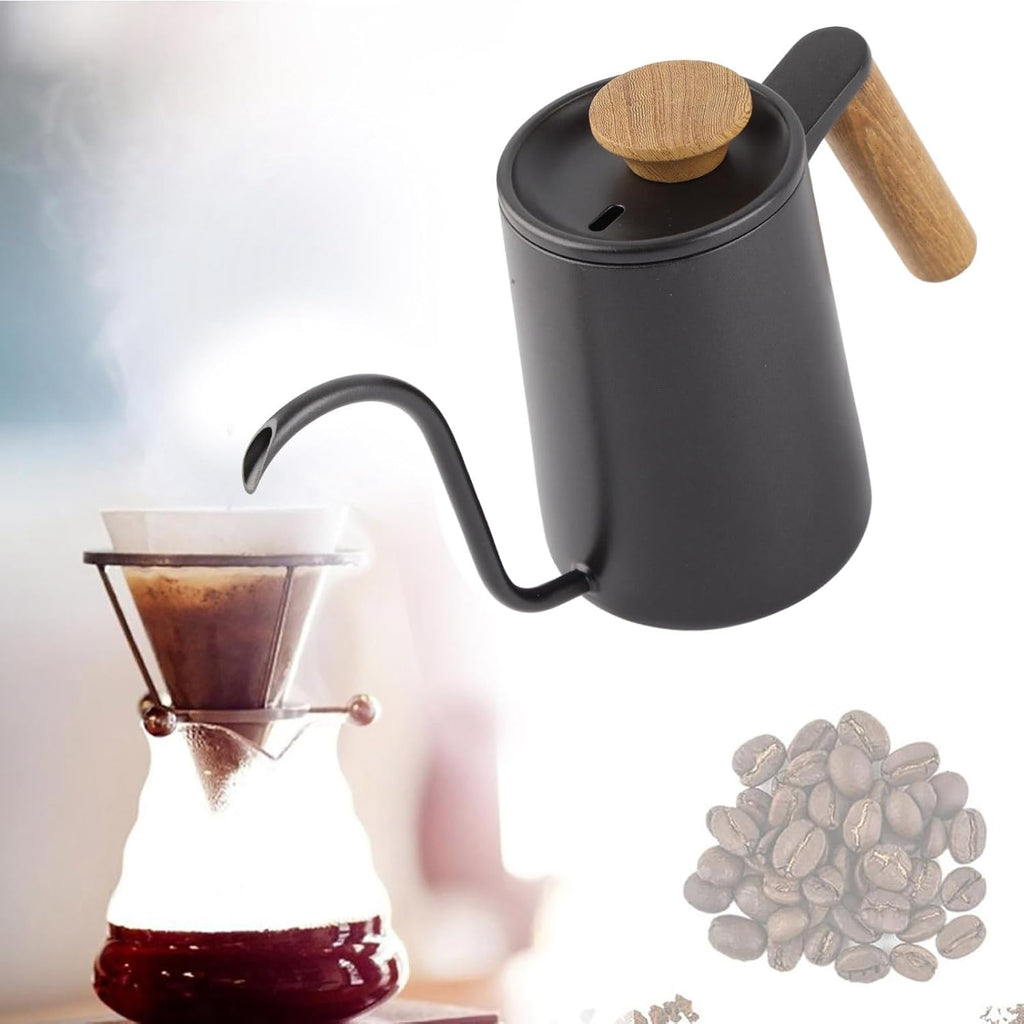 Pour Over Coffee Kettle 600ml - Stainless Steel Handle, Long Narrow Gooseneck Spout Drip Coffee Pot (Black)