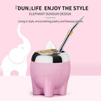 Premium Yerba Mate Cup 5 in 1 Set, Including Stainless Steel Gourd (Glitter Stars, Cute Elephant Style) Bombilla Straw, and Tea Shaper Set, 5.4oz, Gift for Women Drinking Coffee Tea Water (Pink)