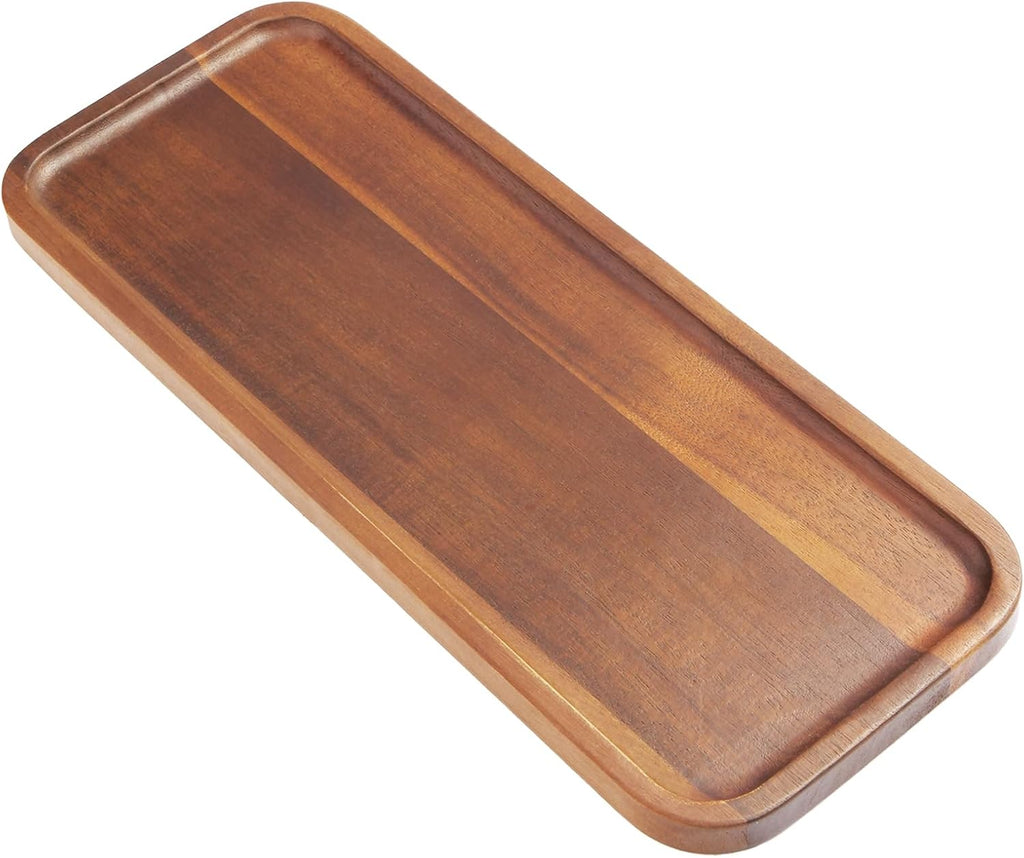 Solid Acacia Wood Serving Trays and Platters - Wooden Mini Charcuterie Boards, Rectangle Small Cheese Board for Food, Bathroom, Home Decor, Kitchen Counter, (14"x5.5", 1 Pack)