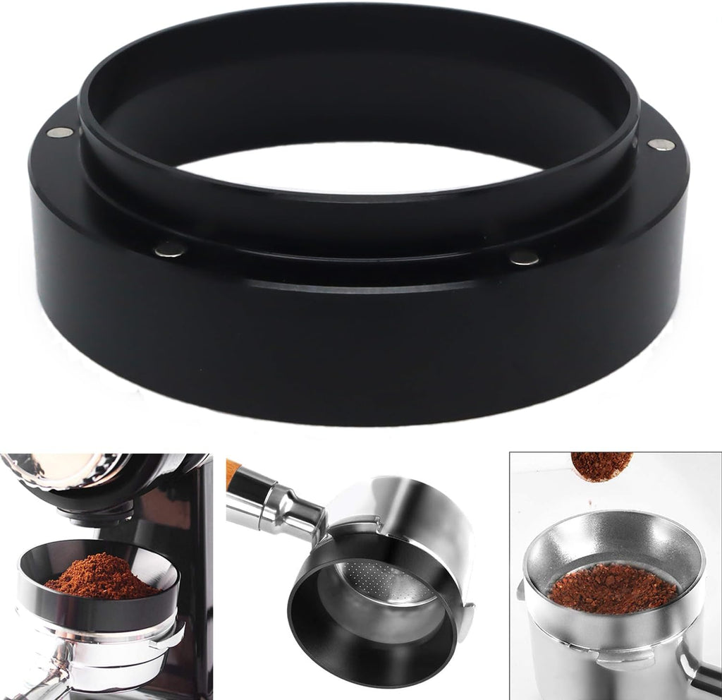 1pc Espresso Dosing Funnel 51/53/58mm Coffee Dosing Ring Aluminum Espresso Distribution Coffee Tool For Home Coffee Bar Shop College Dorm Room Apartment Essential Coffee Accessories (51mm, Black)