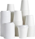 JOLLY PARTY [100 Pack] 10 oz Paper Coffee Cups, Disposable Paper Coffee Cup with Lids, Hot/Cold Beverage Drinking Cup for Water, Juice or Tea, Suitable for Home, Shops and Cafes