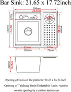 Bar Sink 21.6 x 17.7 Inch Topmount Smart Kitchen Sinks Stainless Steel Western Kitchen Sink Center Island Single Bowl Workstation with Press Cup Washer
