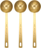 HARFINGTON 3pcs Coffee Scoop Spoon 2tbsp (6tsp, 30ml) 304 Stainless Steel Long Handle Teaspoon/Tablespoon Measuring Spoons Scoops for Tea Sugar Kitchen, Gold