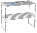 carrotez 2 Pack Expandable Cabinet Organizer, Set of 1 Width & Height-Adjustable Kitchen Cabinet Organizer Shelf, Stackable Kitchen Counter Shelf, 11.8~19.6 x 7.8 x 5.9~9" White