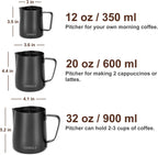 Milk Frothing Pitcher, 20oz Stainless Steel Milk Frother Cup Steaming Pitcher, Coffee Bar Cappuccino Espresso Machine Accessories Barista Tools, Metal Pitcher Milk Jug with Latte Art Pen, Matte Black