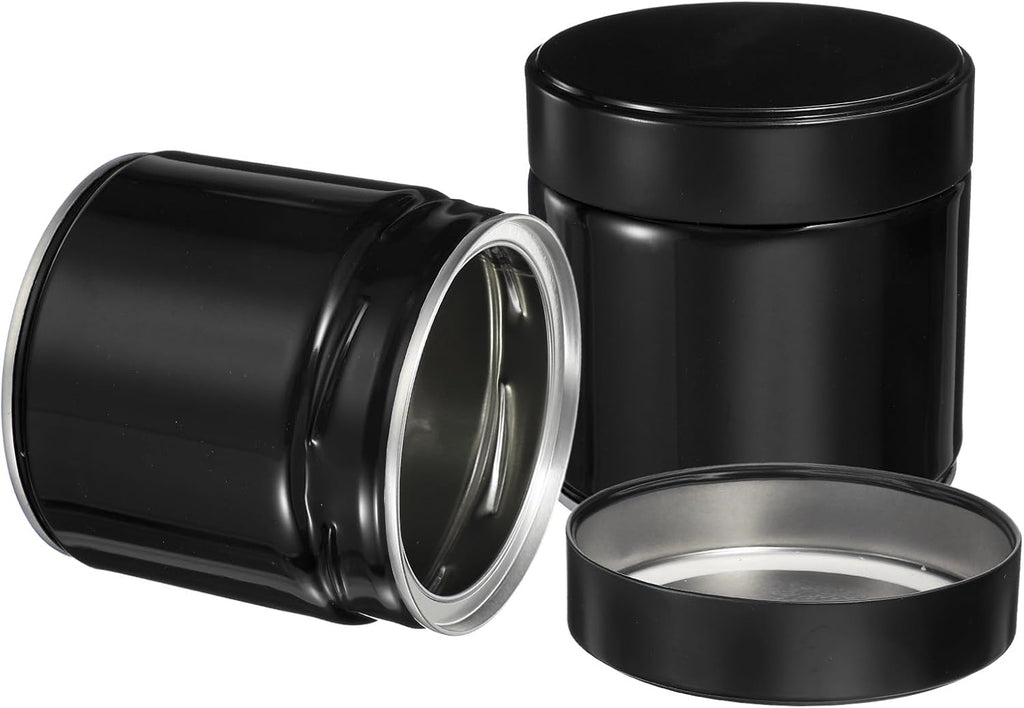 uxcell 2Pcs Round Tea Canisters, 4" x 4" Airtight Metal Tea Containers for Loose Tea, Coffee Beans, Spices - Durable, Compact, and Stylish Storage Tea Tin (Black)
