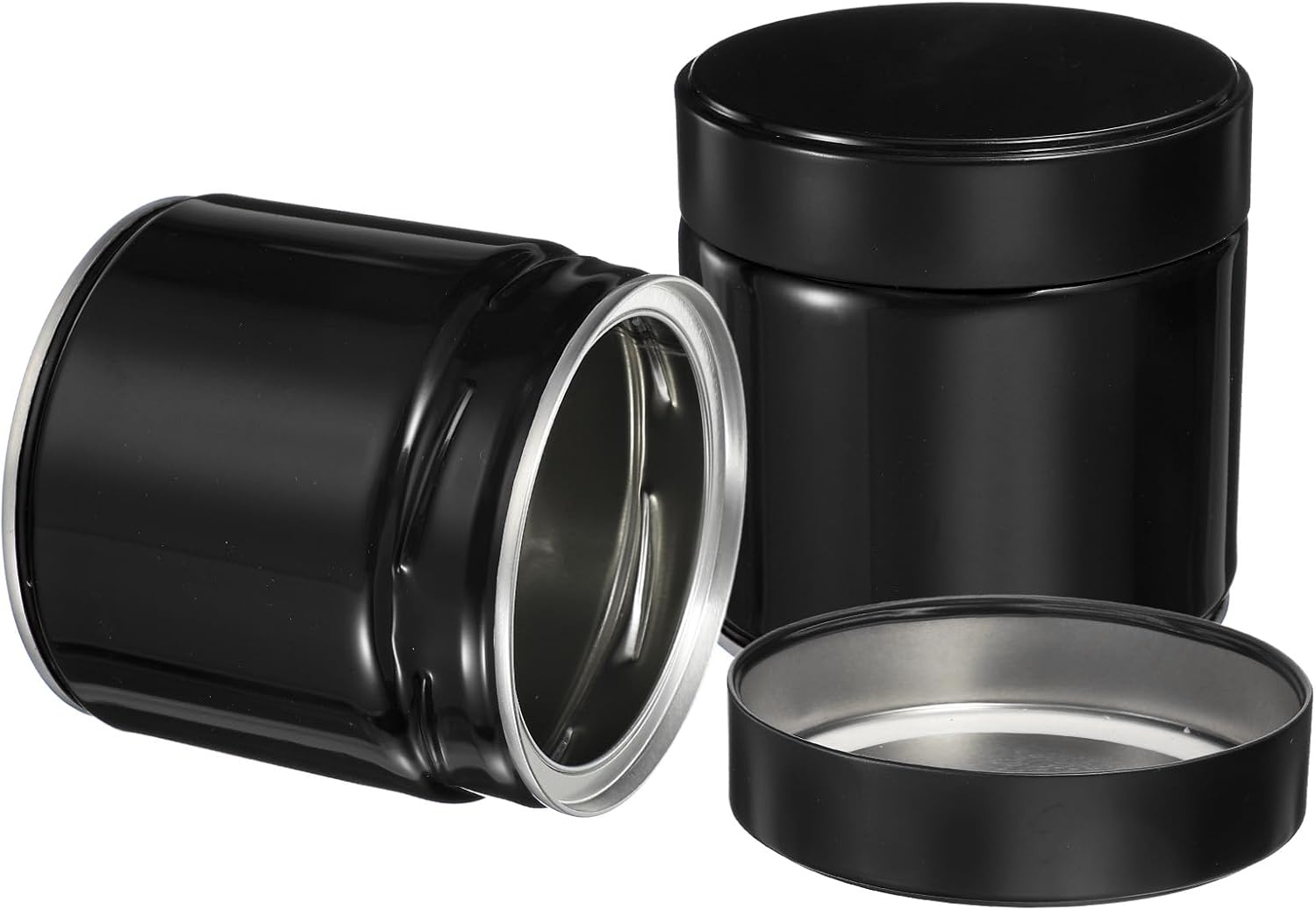 uxcell 2Pcs Round Tea Canisters, 4" x 4" Airtight Metal Tea Containers for Loose Tea, Coffee Beans, Spices - Durable, Compact, and Stylish Storage Tea Tin (Black)